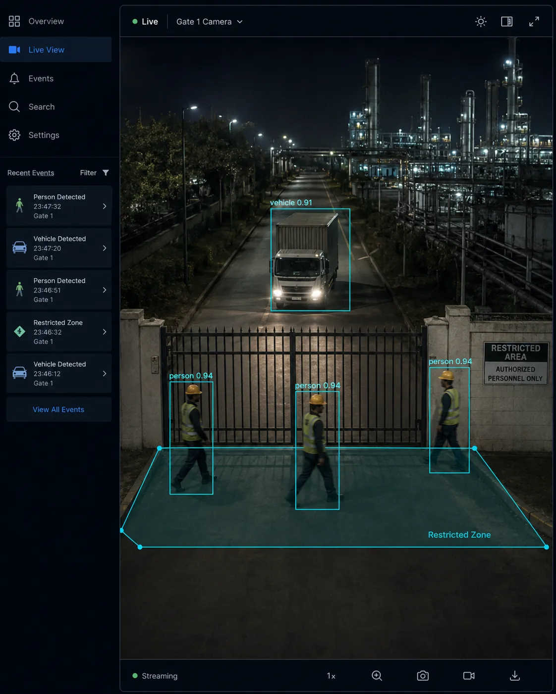 Screenshot — VisionIQ detection overlay on a feed